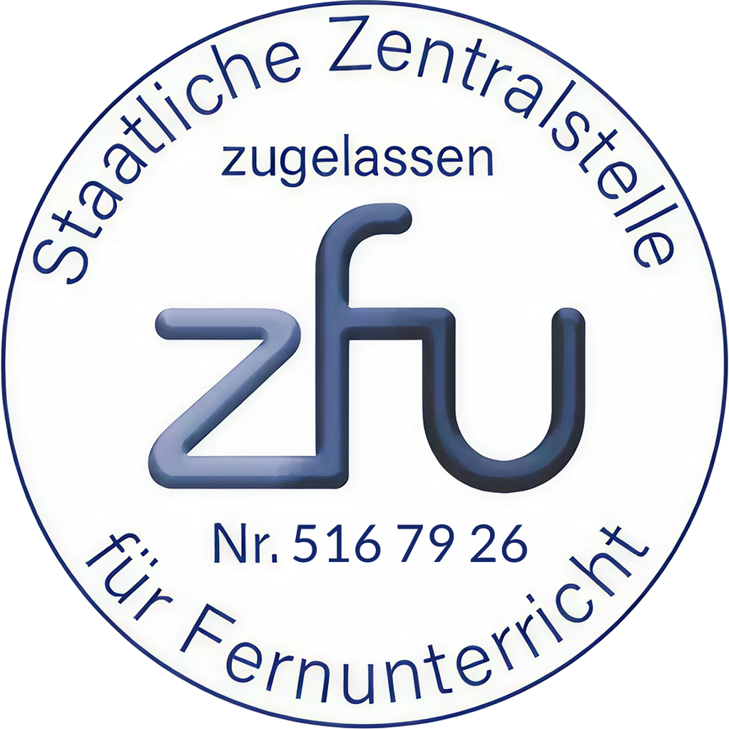 ein zugelassenes Siegel der staatlichen Zentralstelle für Fernunterricht, kurz zfu.