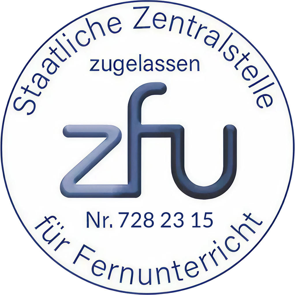 ein zugelassenes Siegel der staatlichen Zentralstelle für Fernunterricht, kurz zfu.
